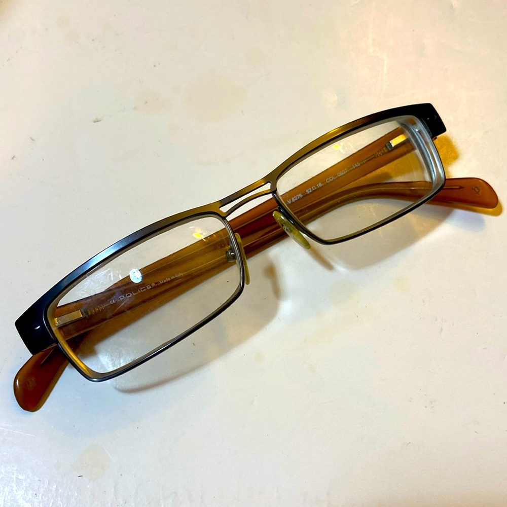 POLICE V8276 Eyeglasses Rectangle Frames 52-16-145 Bronze/ Caramel Italy